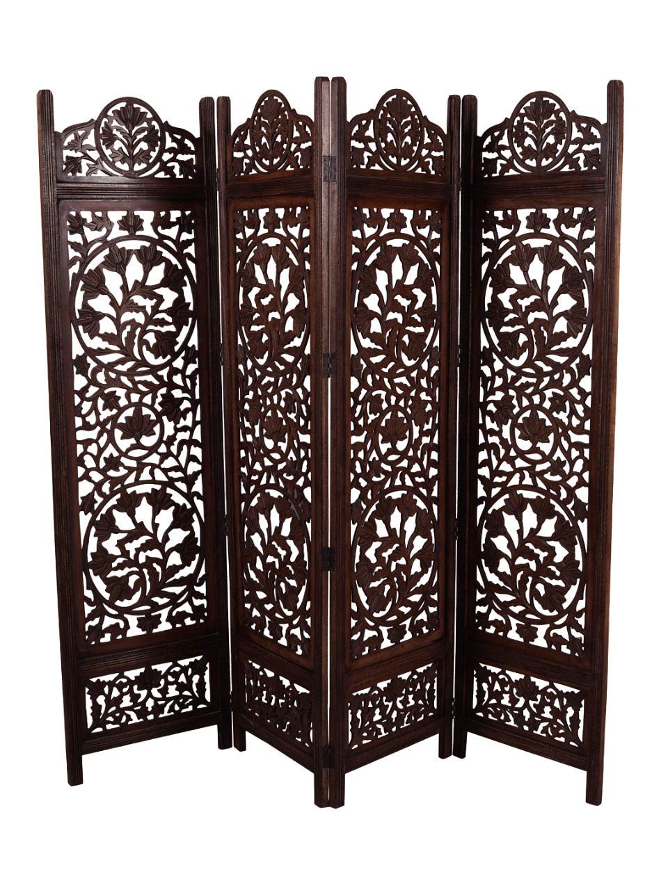 Artesia Handcrafted 4 Panel Wooden Room Partition/Wooden Room Divider/Wooden Screen/Wooden Room (Brown)