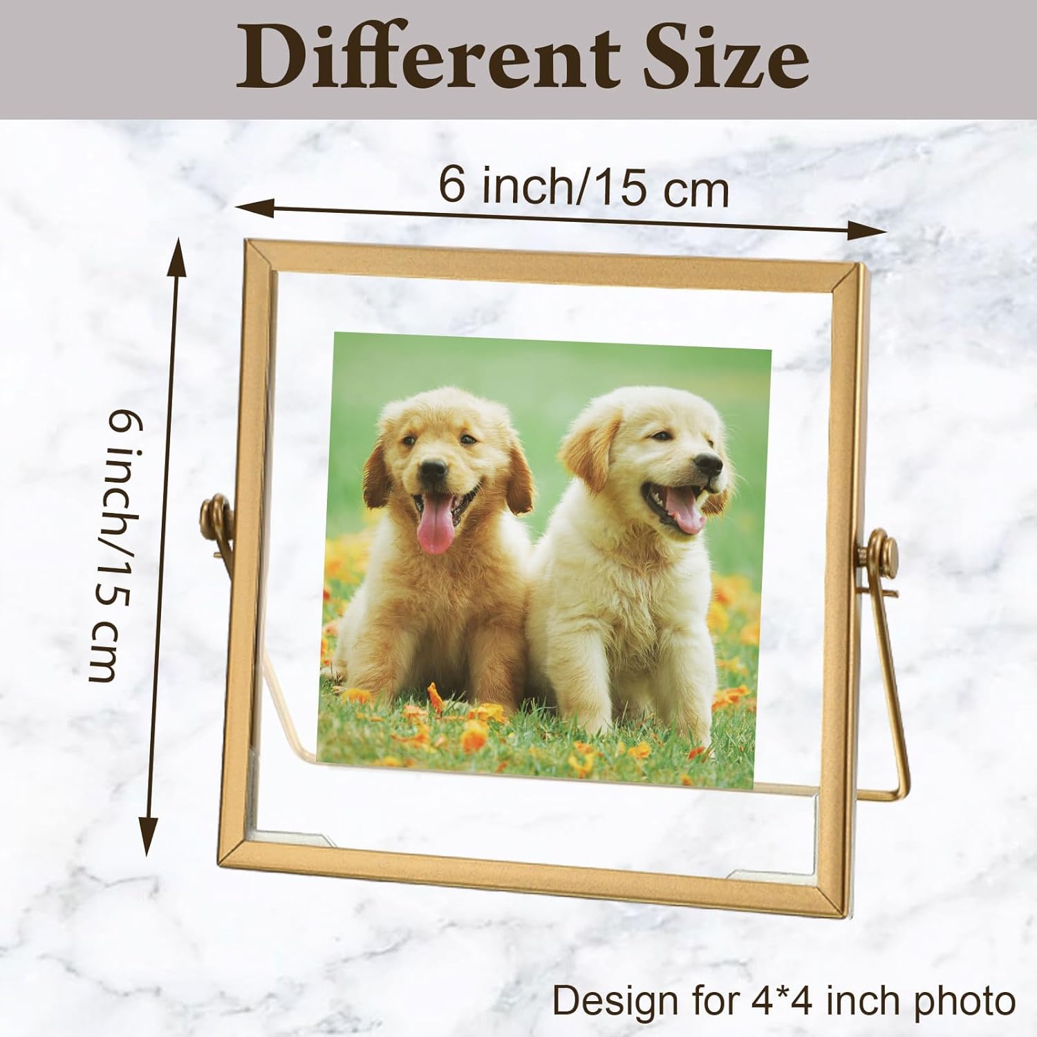 Hoteam 12 Pack 6 x 6 Inch Gold Floating Frame for Photo 4 x 4 Inch, Glass Floating Picture Frame Collection Vintage Metal Minimal Ornate Easel for Wedding Gift Pictures Photos Desk Tabletop Display