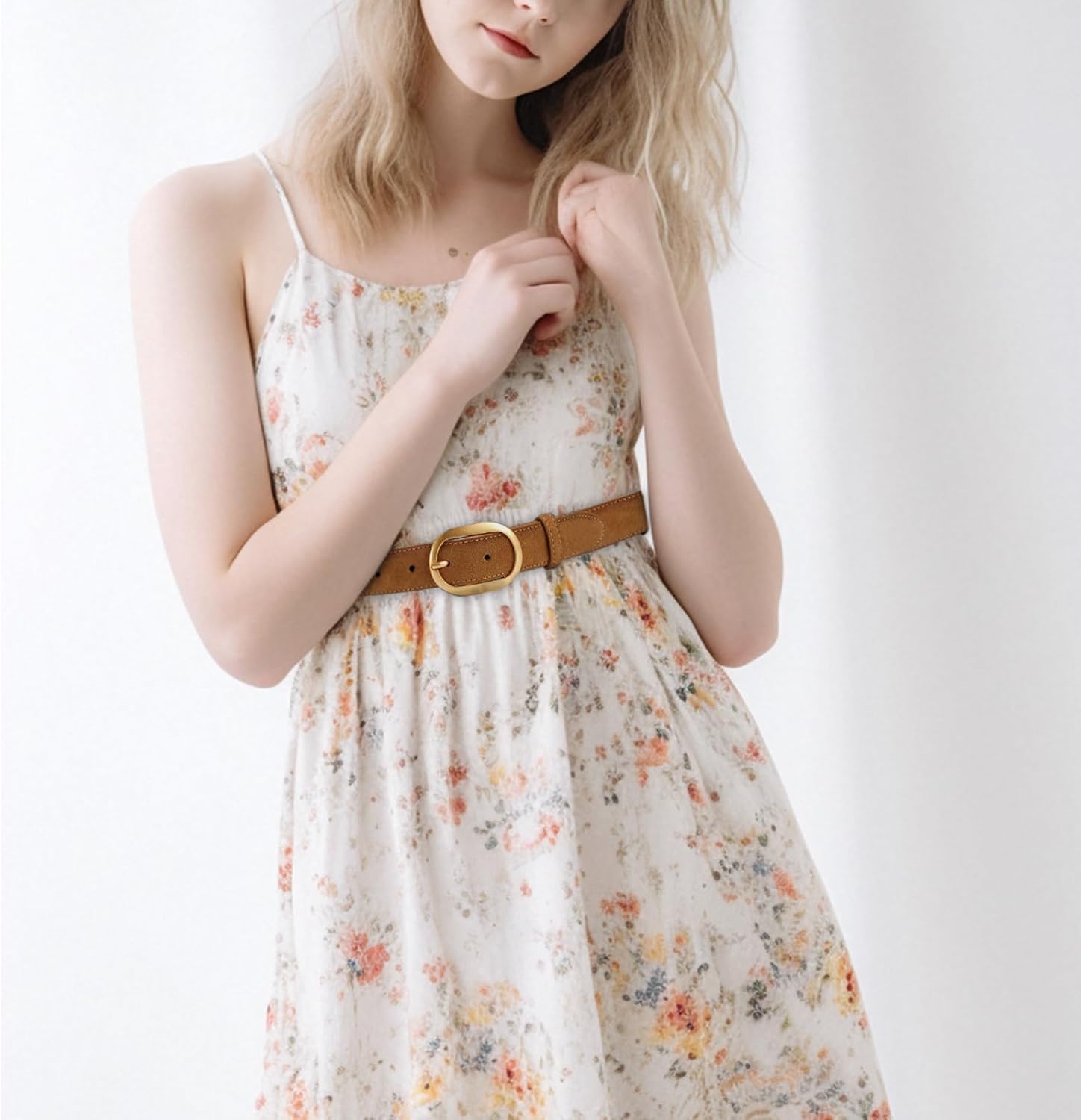 Valleycomfy Womens Leather Suede Waist Belt for Casual Dress Jeans Ladies with Gold Buckle - Image 9