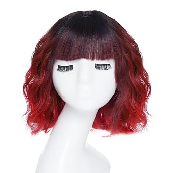 Yamel Short Hair Wigs Bob Wig Short Curly Wig with Bangs Ombre Red Short Wigs for Women Daily Use Cosplay Wig
