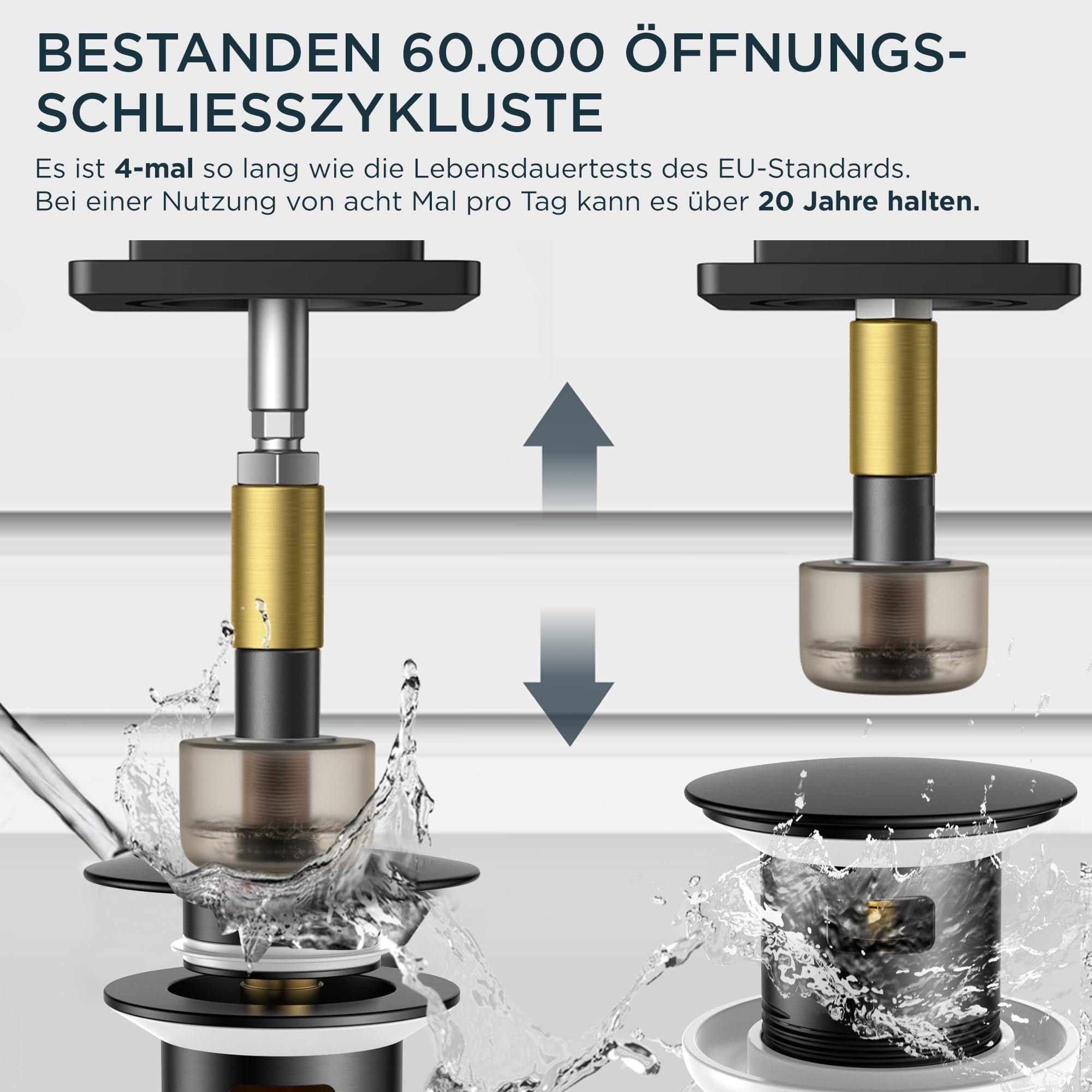 FORIOUS Wasserhahn Bad Schwarz mit Ablaufgarnitur, Edelstahl Wasserfall Waschbeckenarmatur mit Auslaufhöhe 80MM, Einhebel-Mischbatterie für Kaltes und Warmes Wasser im Badezimmer