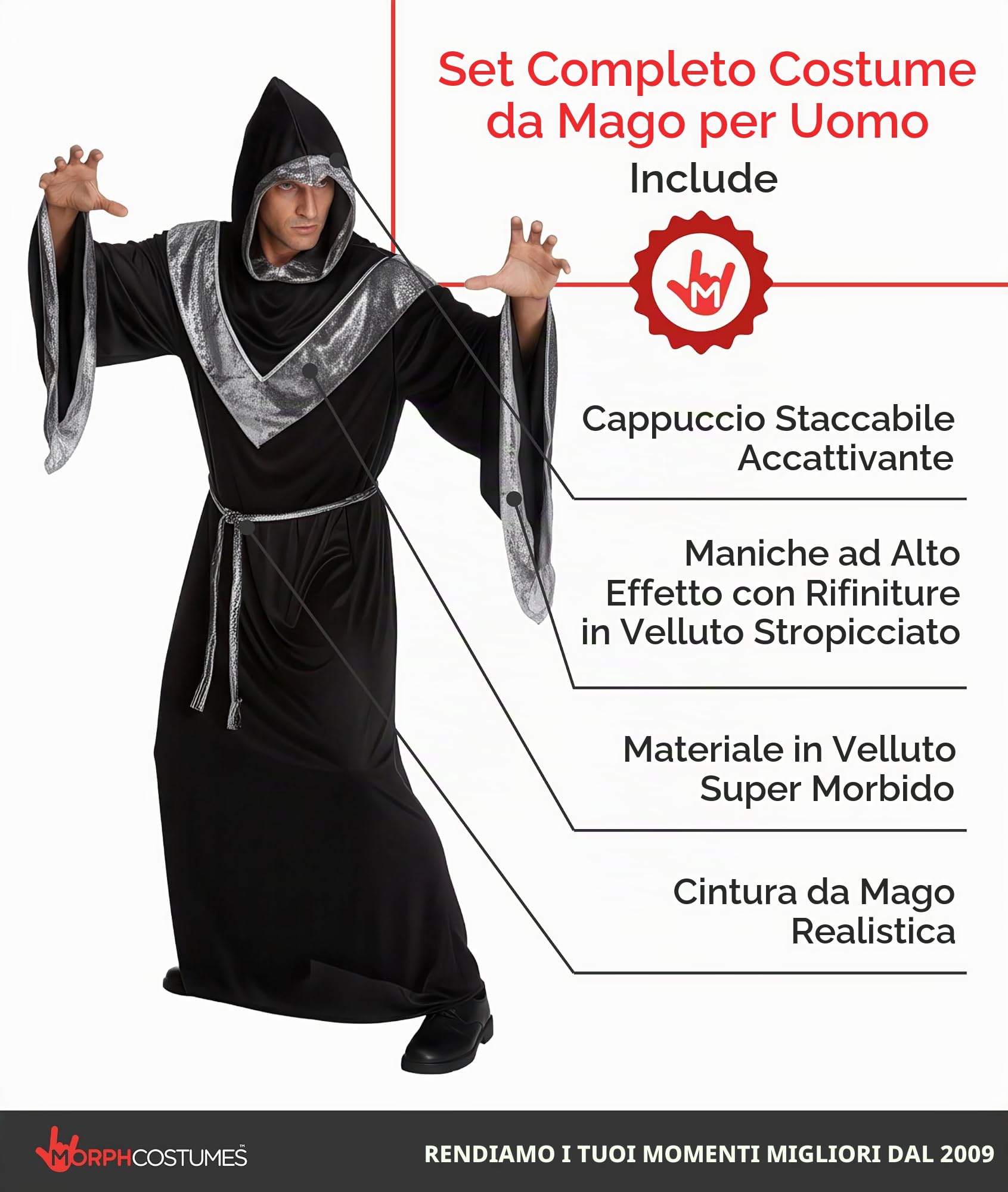 Morph Costumes Costume Stregone Uomo, Vestito Stregone Uomo, Costume Da Mago Per Adulto, Costume Mago Uomo, Vestito Da Mago Adulto