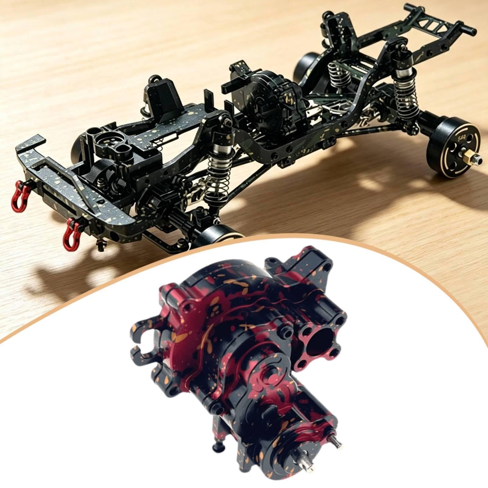 Caja de Engranajes RC Carcasa de Transmisión Carcasa Caja Engranes Conjunto Integrado Aluminio Mecanizado Y Soporta, Rojo Negro