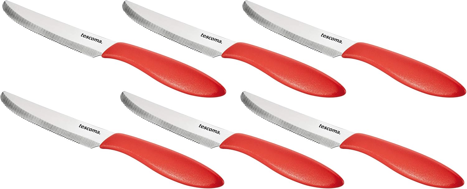 Tescoma Table Knife 12 cm 6 Pcs Red Presto, Assorted, 29.5 x 12 x 1.8 cm