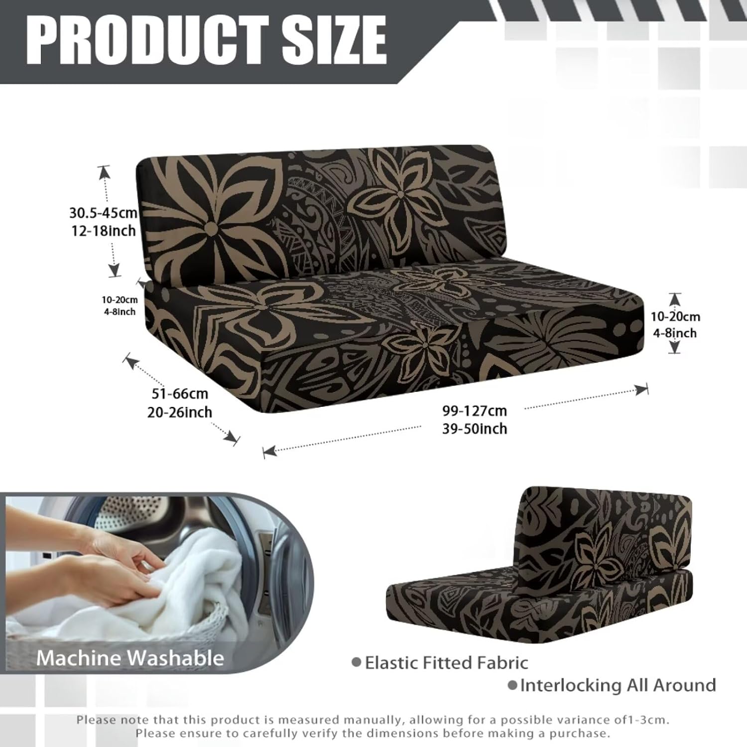 Plumeria Polynesian Tribel Black Print 2 Pcs RV Dinette Cushion Covers Comfortable Replacement Camper Cushion Slipcover Sofa Furniture Protector 1 Backrest Covers and 1 Bench Covers