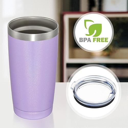 Miniatura 3 de MEWAY Vaso de 20 onzas con aislamiento al vacío de doble pared con purpurina, vasos de acero inoxidable con tapa y popote, tazas de café con