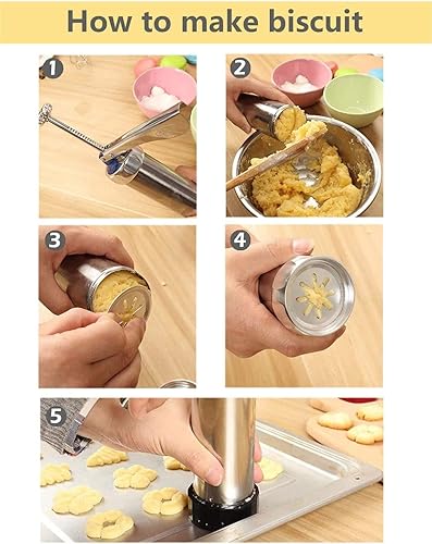 Miniatura 2 de Máquina de prensa de galletas de acero inoxidable, con 20 discos de plantilla decorativos y 4 puntas de glaseado, pistola de prensa de galletas de