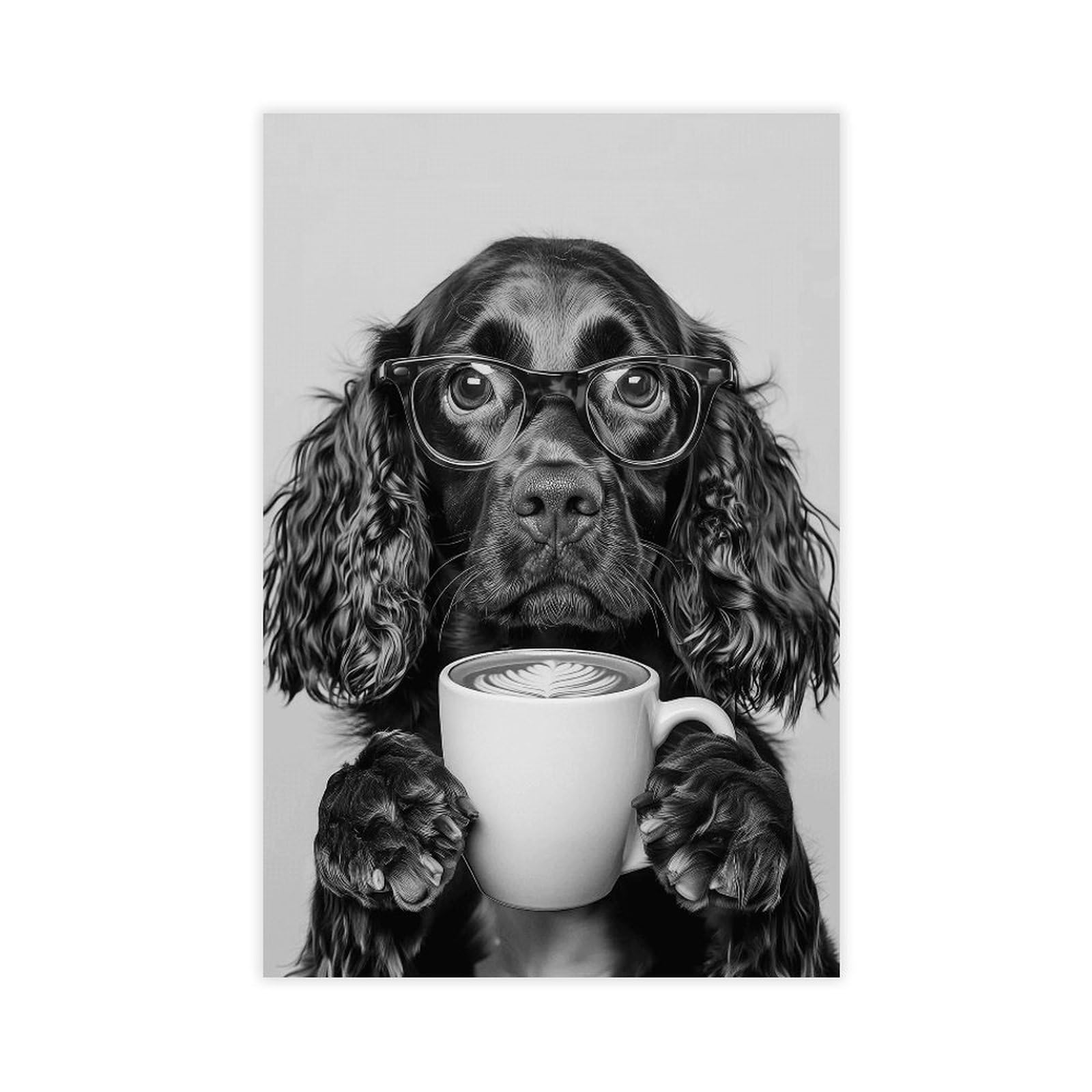 Wjwart Sprocker Spaniel Drinking Coffee Canvas Poster Bedroom Decor Landscape Decor Gift 12X18inch(30X45cm)