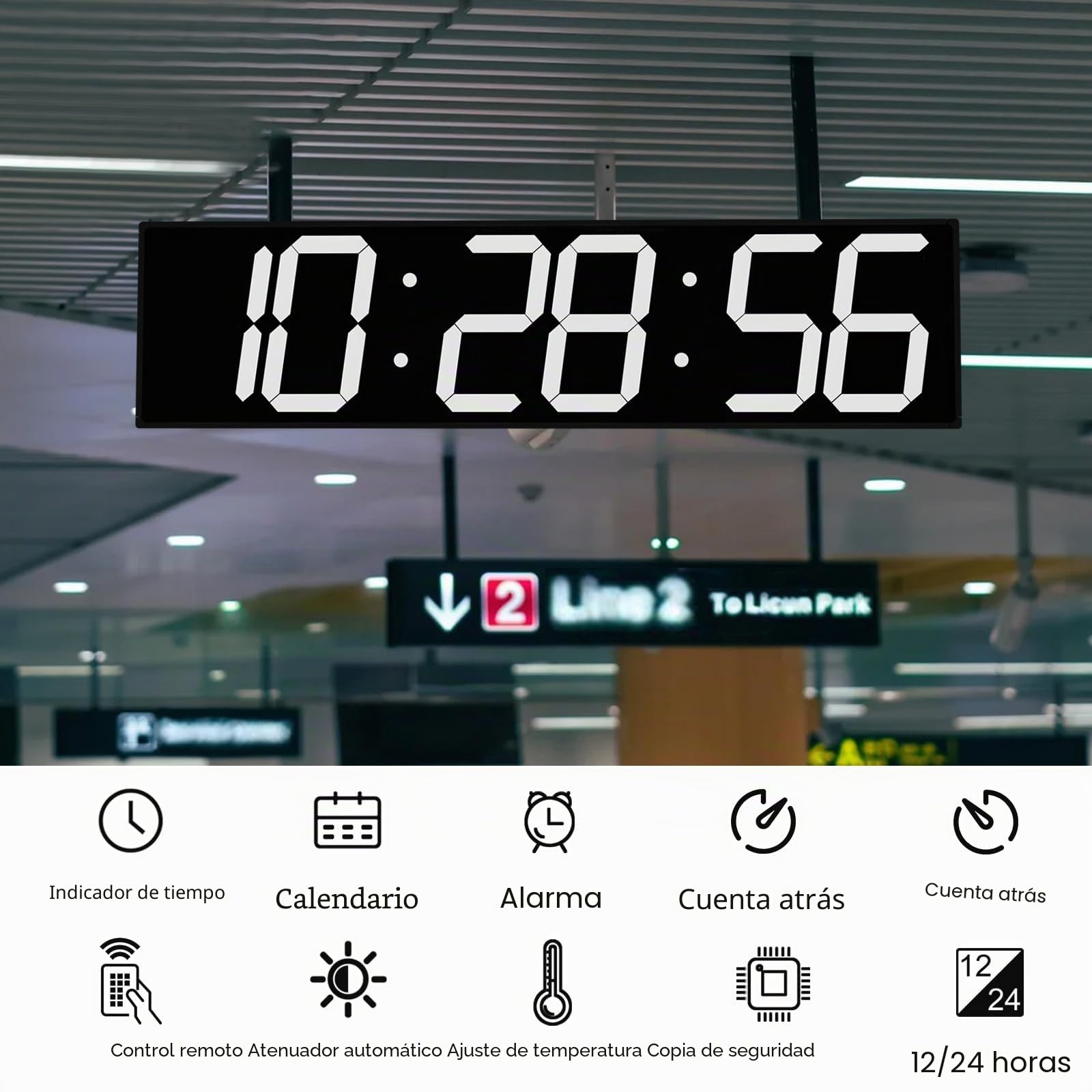 CHKOSDA Reloj de pared digital de doble cara de 28.5 pulgadas, reloj de cuenta regresiva LED multifuncional con temporizador, visualización de temperatura y fecha, reloj digital colgante de gran