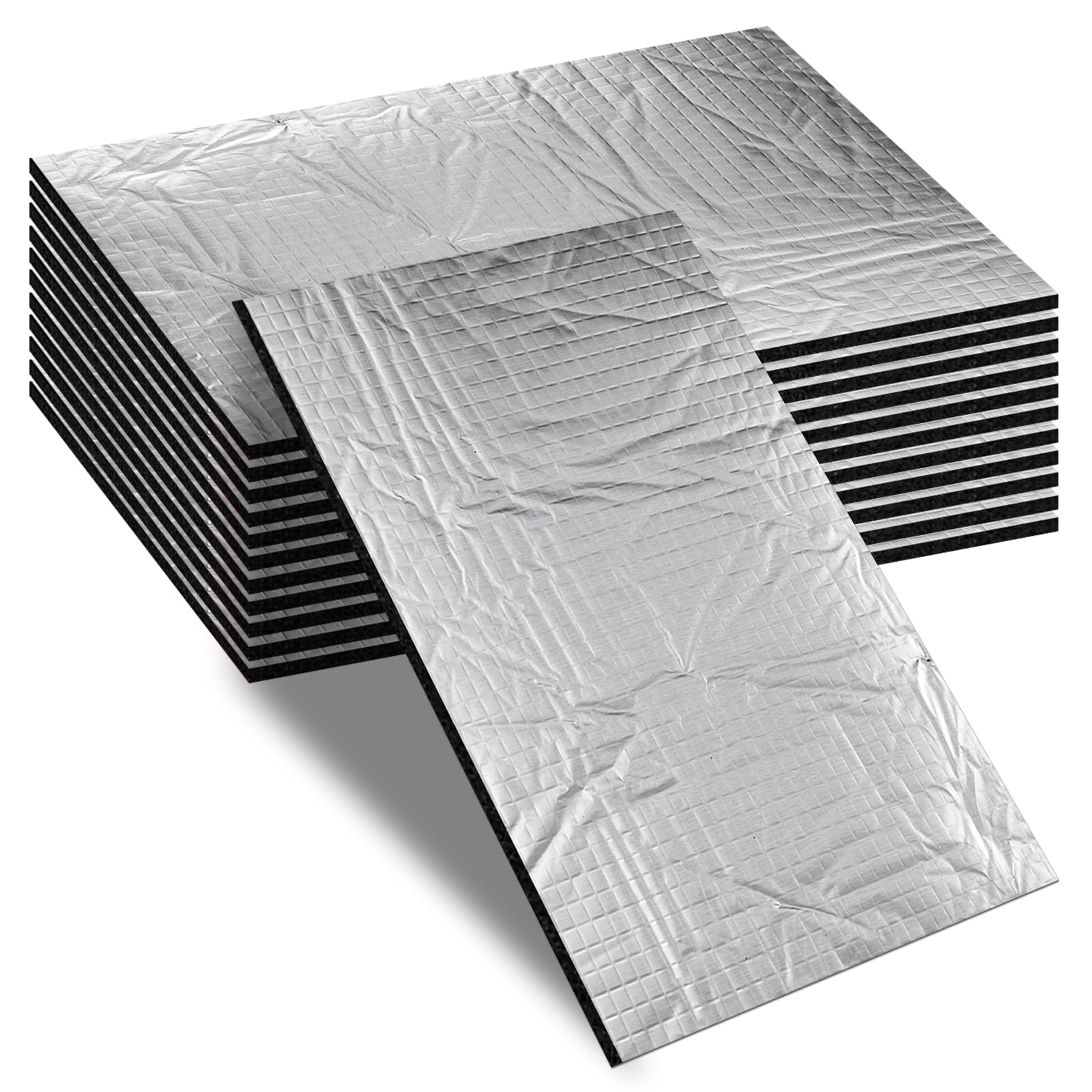 12 pièces de plaques Alubutyl de 400 * 250 * 5 mm, natte d’isolation, résistante au feu et à l’eau, anti-vibration, autocollante pour la protection acoustique et l’isolation thermique dans les