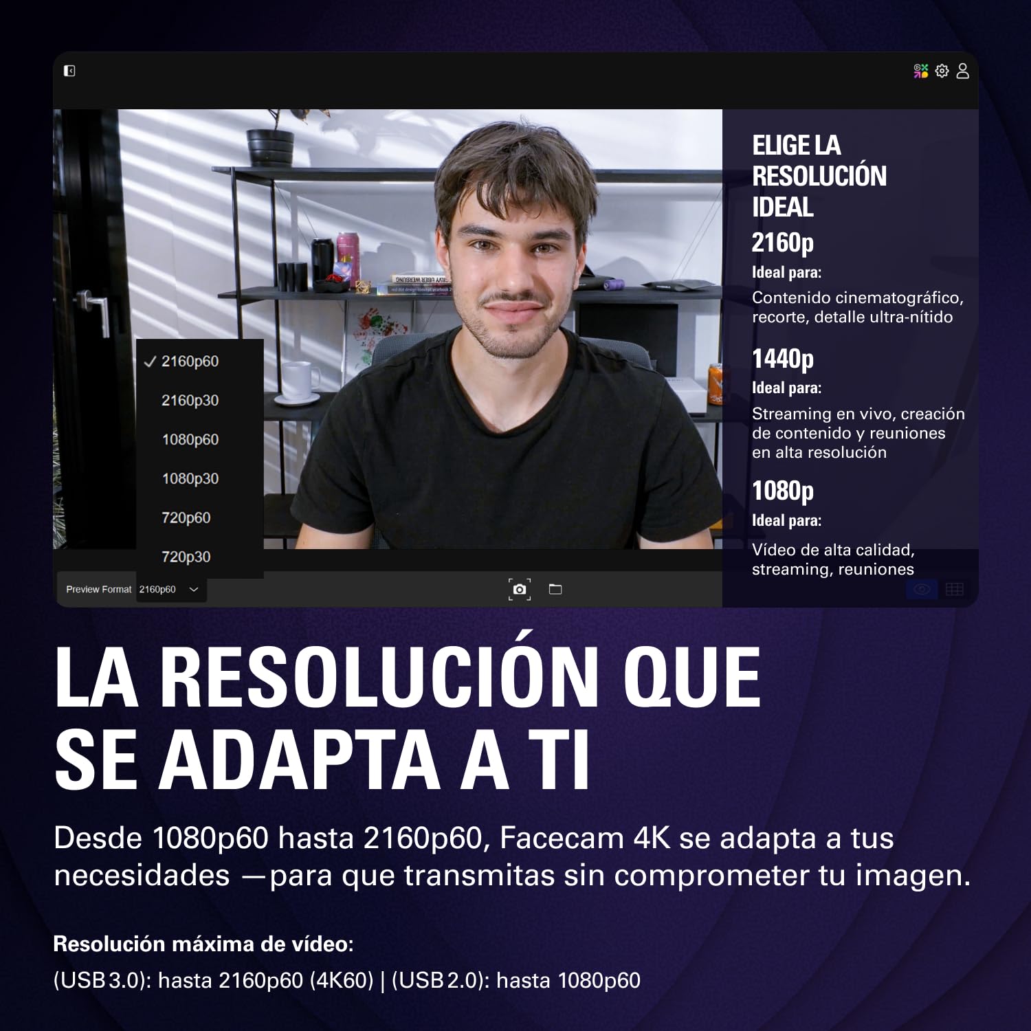 Elgato Facecam 4K - Cámara Web de Estudio 4K60, Control Tipo DSLR, Efectos Cinematográficos, Filtros de Objetivo de 49 mm, HDR, Vídeo sin Compresión, Área de Enfoque Optimizada | USB-C para PC y Mac