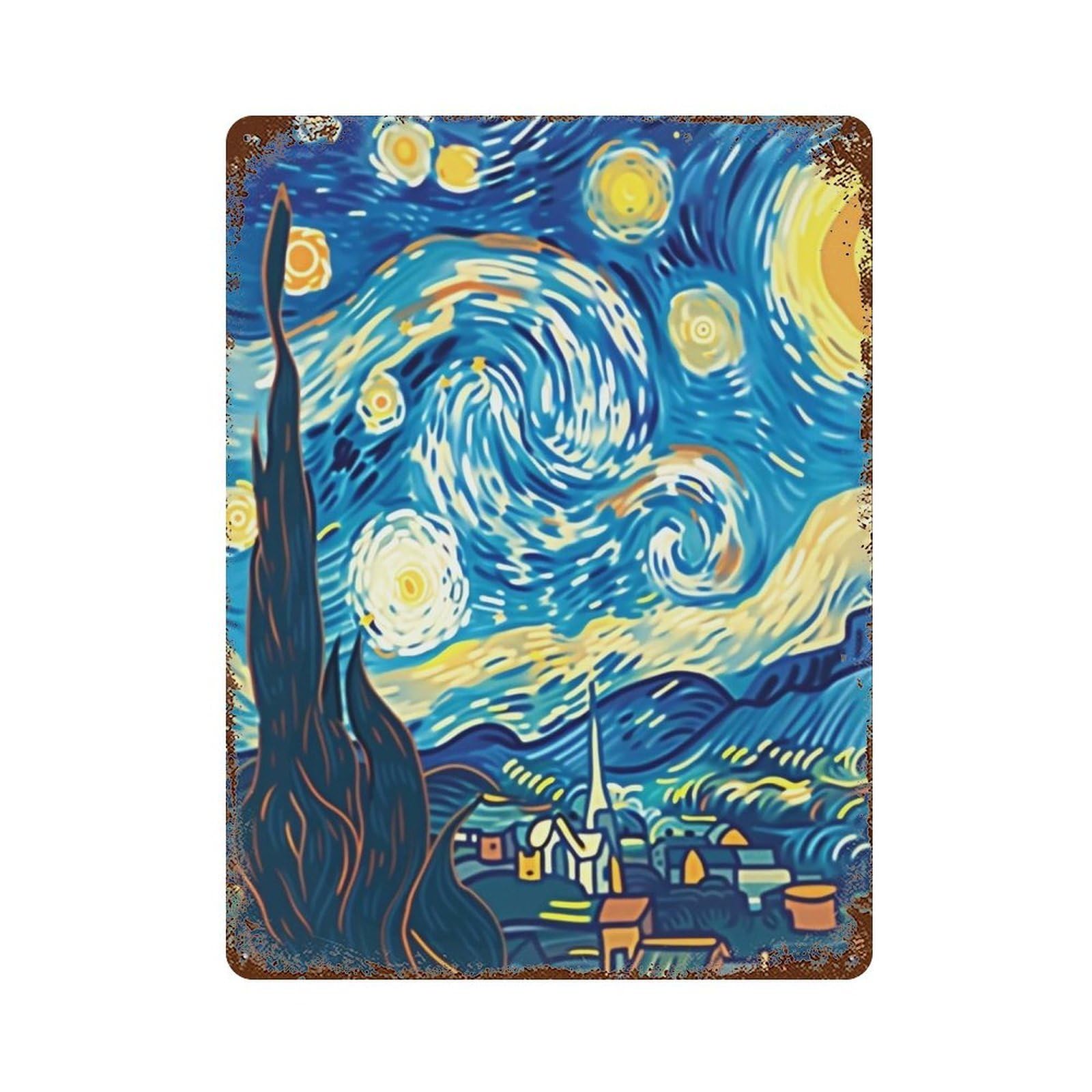 YHGERTKU Modern Starry Night Illustration 04 Wall Retro Iron Vintage Art Metal Tin Sign Poster Modern Decor for Living Rooms40x30cm