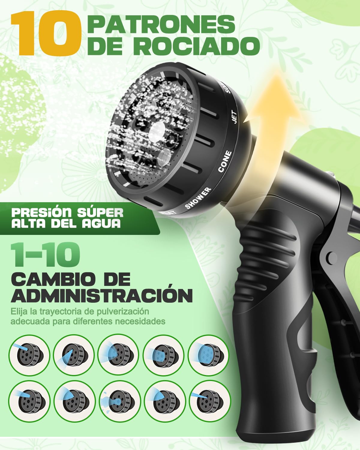 Manguera Jardín Extensible 30 Metros, Boquilla 10 Modos, Manguera Flexible con Conector de Latón, Antifugas para Riego de Jardín, Terraza y Auto