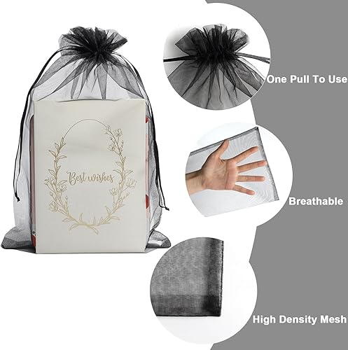 Miniatura 3 de Uigidori 100 bolsas de organza de alta calidad, bolsas de regalo de organza transparente de 8 x 12 pulgadas con cordón, bolsas grandes de malla