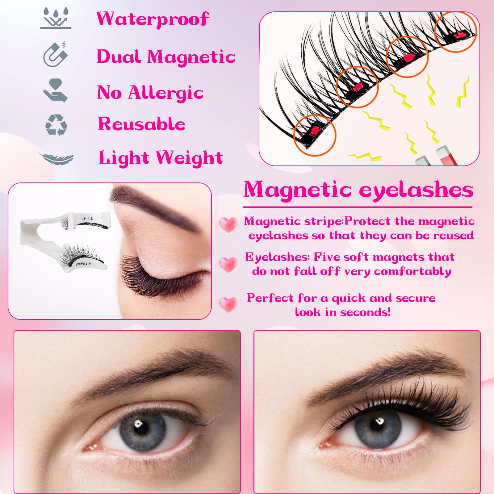 SUpoetry Magnetic Eyelashes Set 3D 3 works 6-26 mm, 3D Magnetic Fake Lashes - Image 2