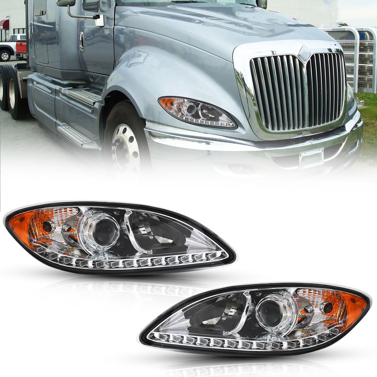 Seassauto For International Prostar Headlight 2008 2009 2010 2011 2012 2013 2014 Driver Left Side Headlamp Assembly Replacement (Pair)