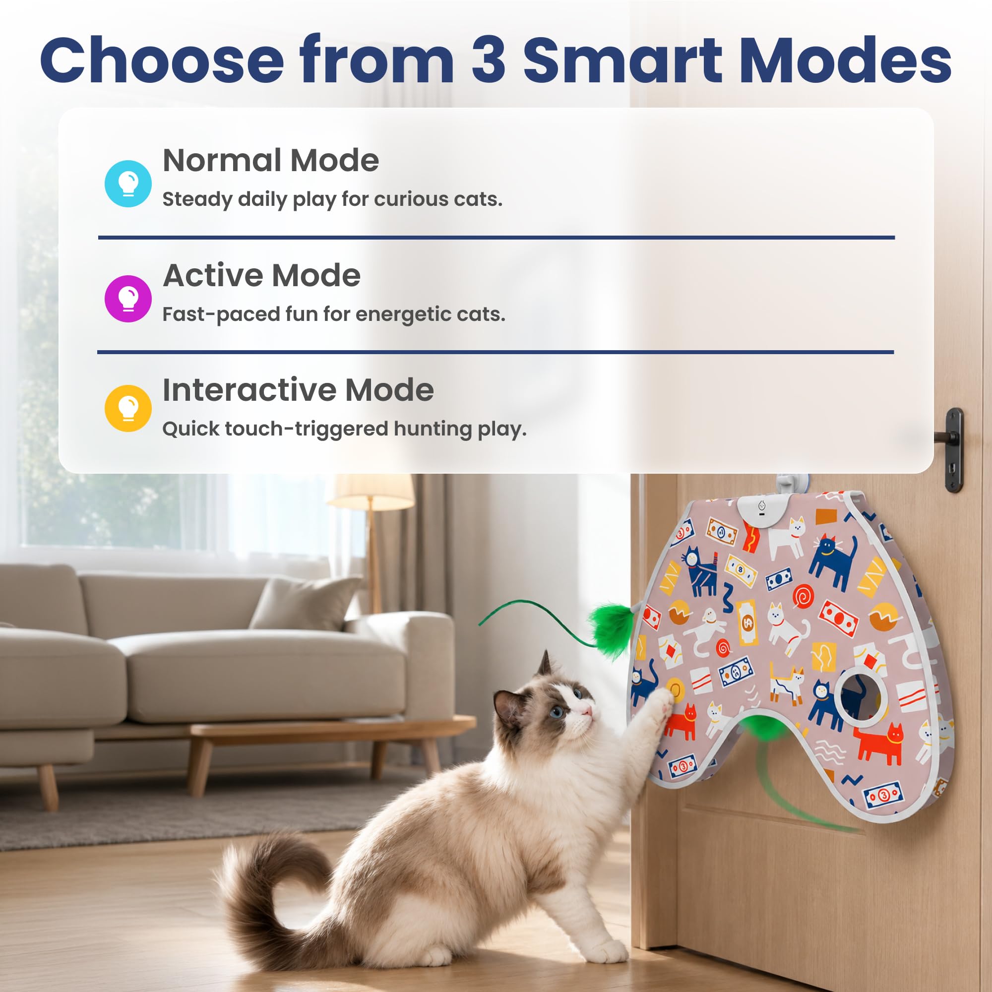 PAWSPIK Peek & Play Jouet électronique interactif mural pour chat | 3 modes de jeu, activation tactile, batterie rechargeable, plumes remplaçables