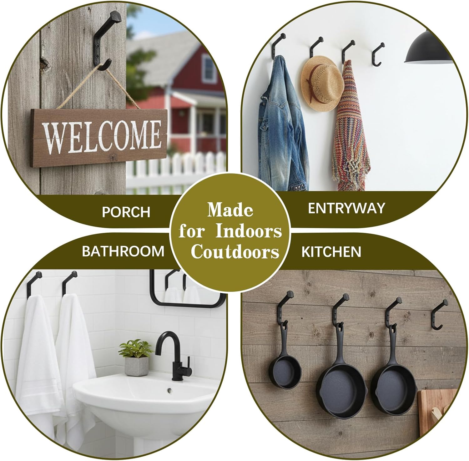 Lemecima 10 Pcs Rustic Cast Iron Hooks, Wall Mounted Vintage Railroad Spike Coat Hangers, Heavy Duty Black Farmhouse Hooks for Hanging Coats, Clothes, Hats, Bags, Scarves, Towels, Keys