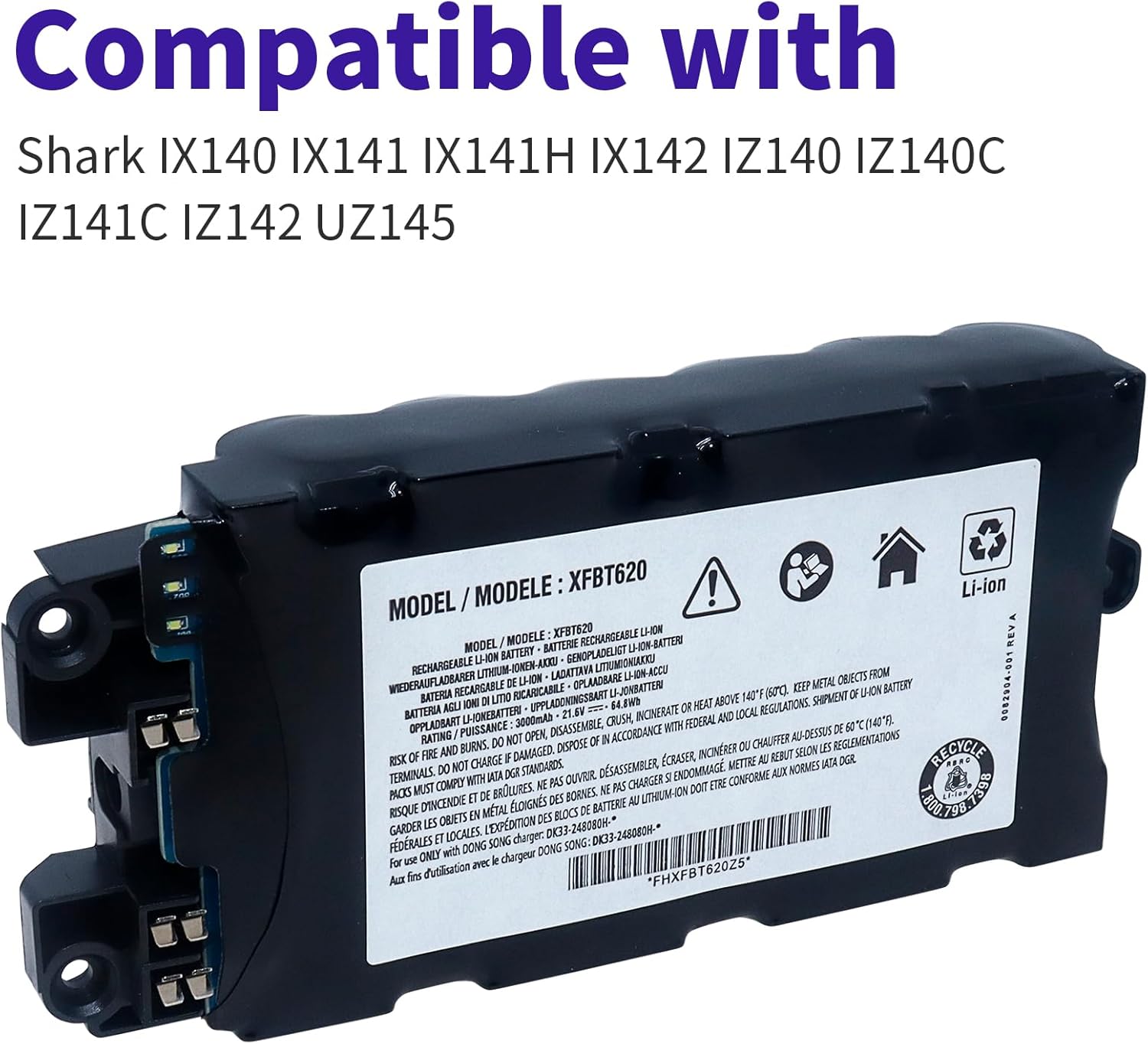XFBT620 Battery Replacement for Shark IX140 IX141 IX142 IZ140 IZ140C IZ141C IZ142 UZ145 Cordless Vacuum Cleaners