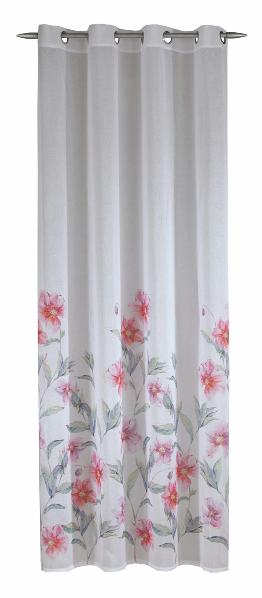 Rideau Prêt à Poser Sehlbach avec Œillets - Imprimé Floral Blanc 135 x 245 cm