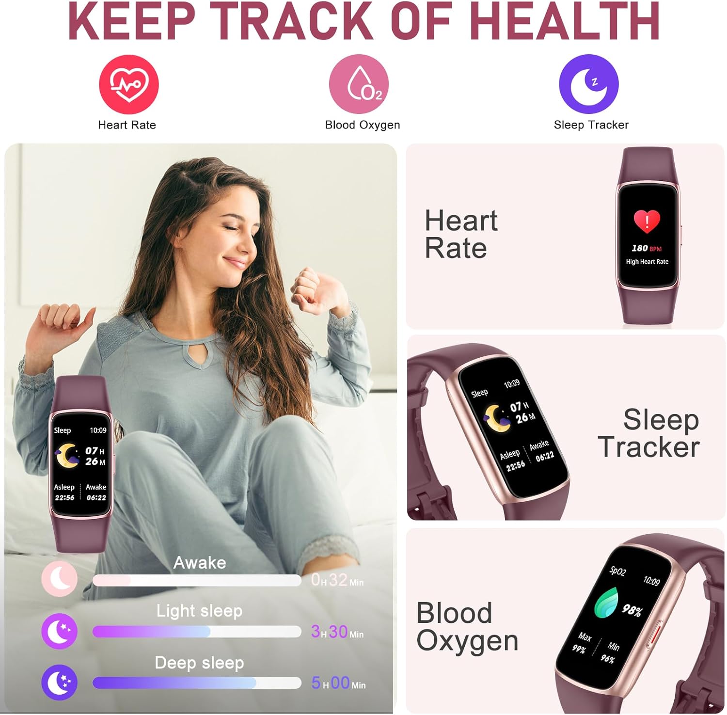 Moremore Fitness Tracker with 24/7 Heart Rate, Sleep Tracker, Step Tracker, Calorie Tracking, IP68 Waterproof Activity Tracker, Fitness Watch for Android iPhones Women Men - Image 2