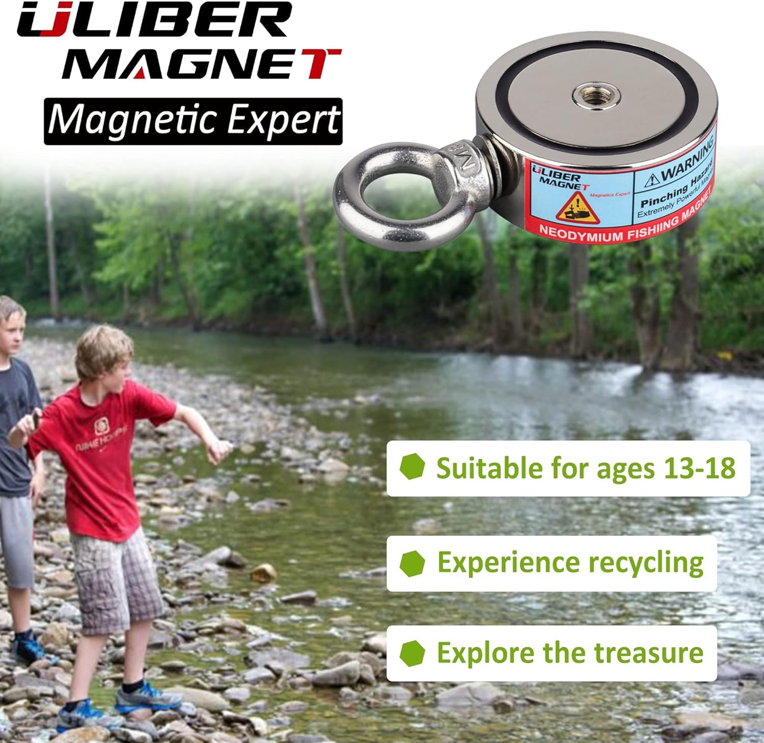 ULIBERMAGNET Super starke doppelseitige Angelmagnete, kombiniert 240KG, Starter Starter-Set mit Neodym-Magneten, für Magnetangeln und Schatzsuche unter Wasser..