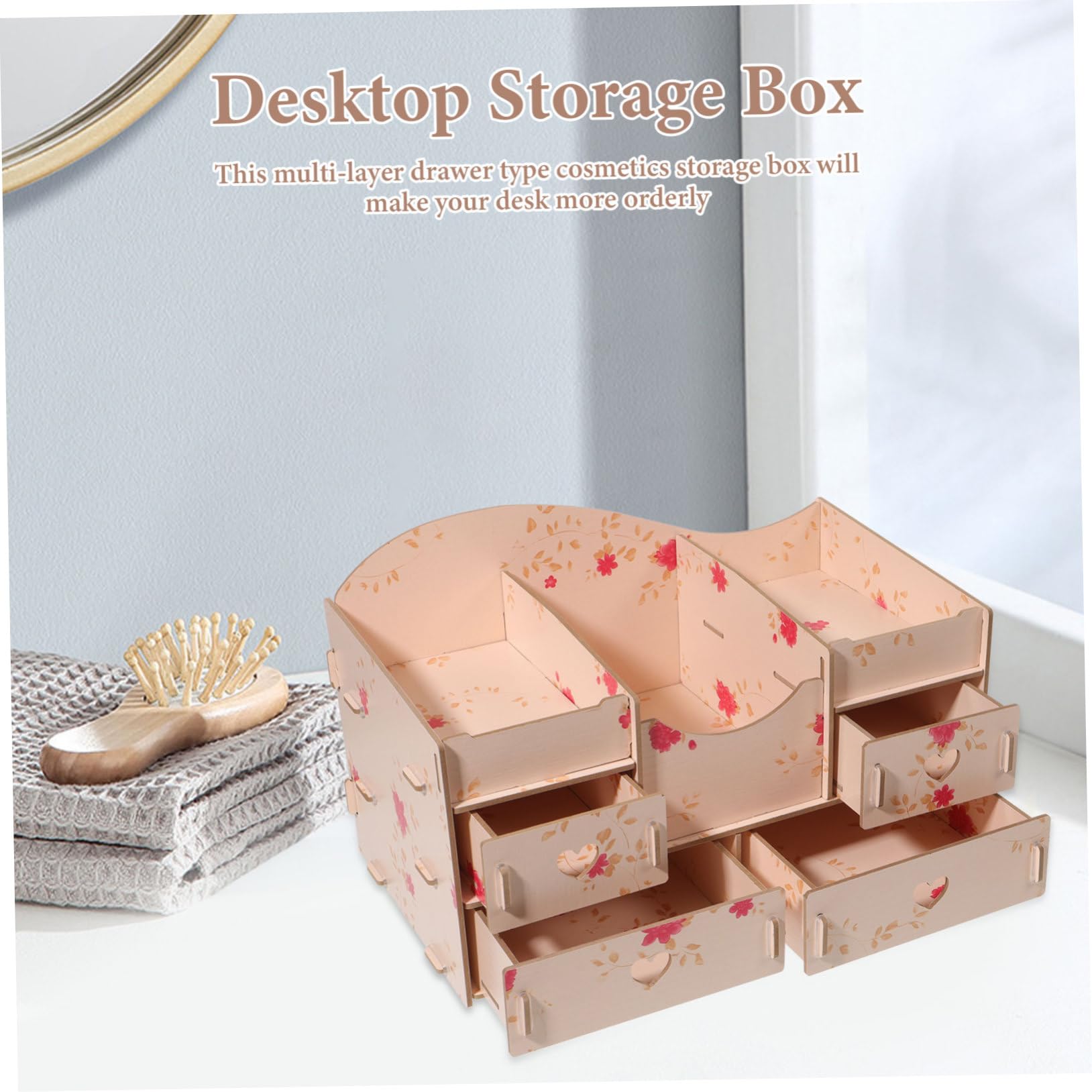 Boîte de Rangement pour Maquillage à Tiroirs Multicouches Rose