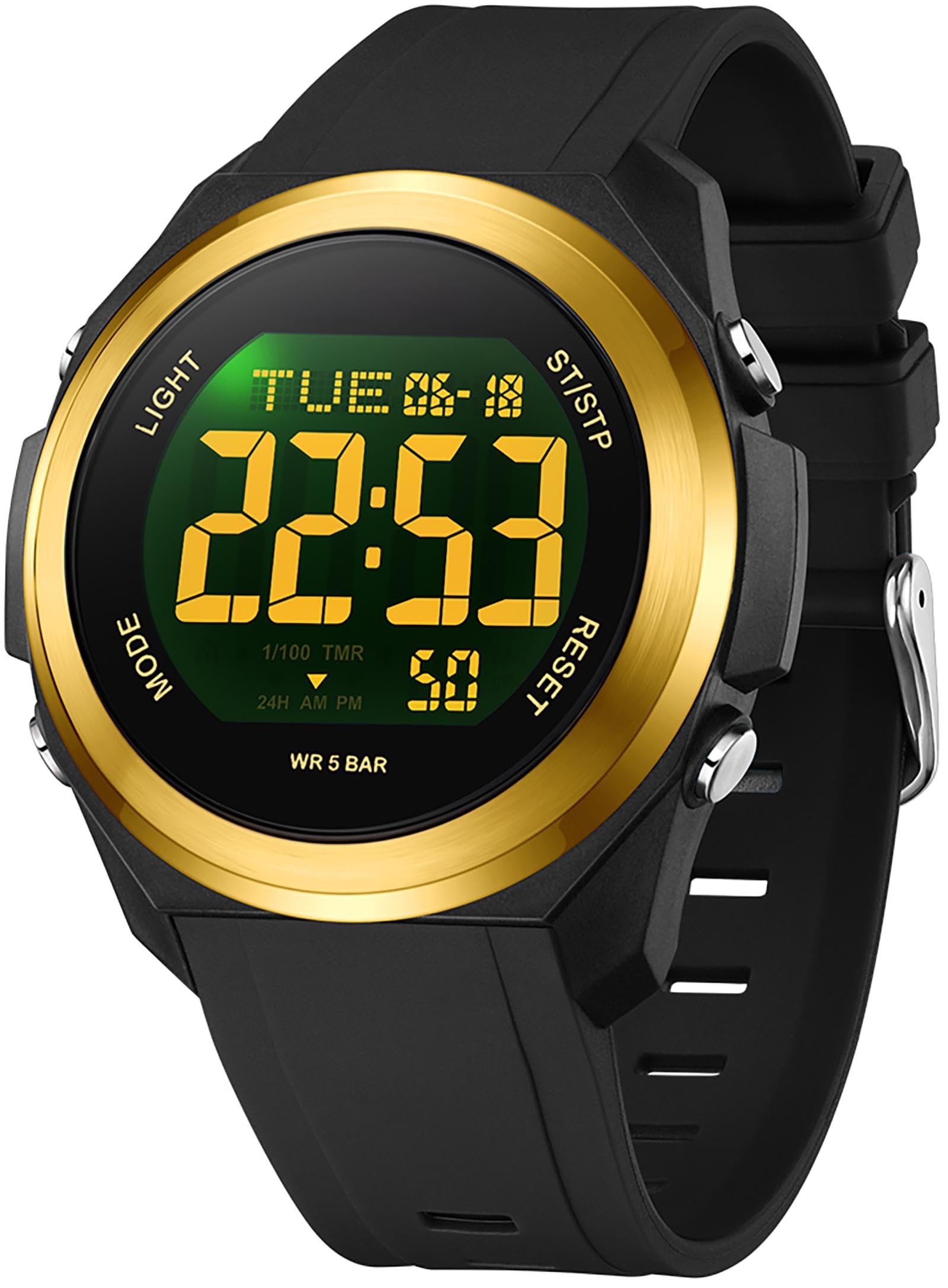 findtime Reloj digital para mujer, fácil de leer, con retroiluminación LED de 7 colores, alarma, cronómetro, para niños y niñas, reloj deportivo