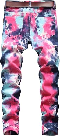 Baylvn Men's Colourful Printed Slim Fit Jeans Skinny Denim Pants