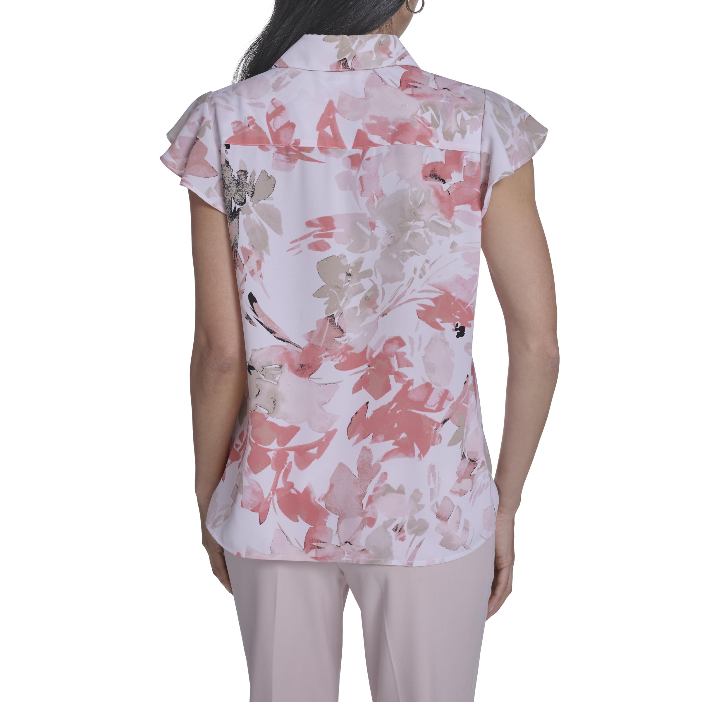 Calvin Klein Damen Cap Sleeve Ruffle Front Blouse Bluse mit Flügelärmeln und Rüschen (1er Pack)