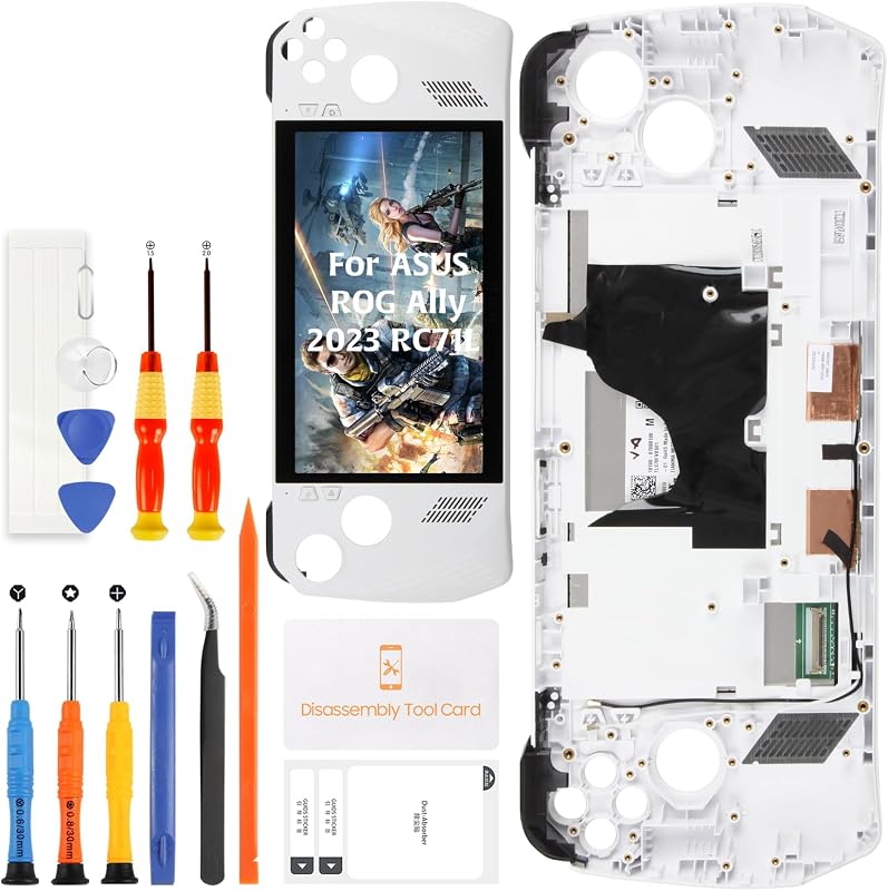 Olivechard Original For ASUS ROG Ally 2023 RC71L Screen Replacement Assembly 7" 120Hz FHD (1920x1080) IPS LCD Display with White Frame – 500 Nits Brightness, Anti-Fingerprint Touch Screen Digitizer | Game-session recovery, smooth touch response, cleaner alignment, battery disconnect and pre-seal testing