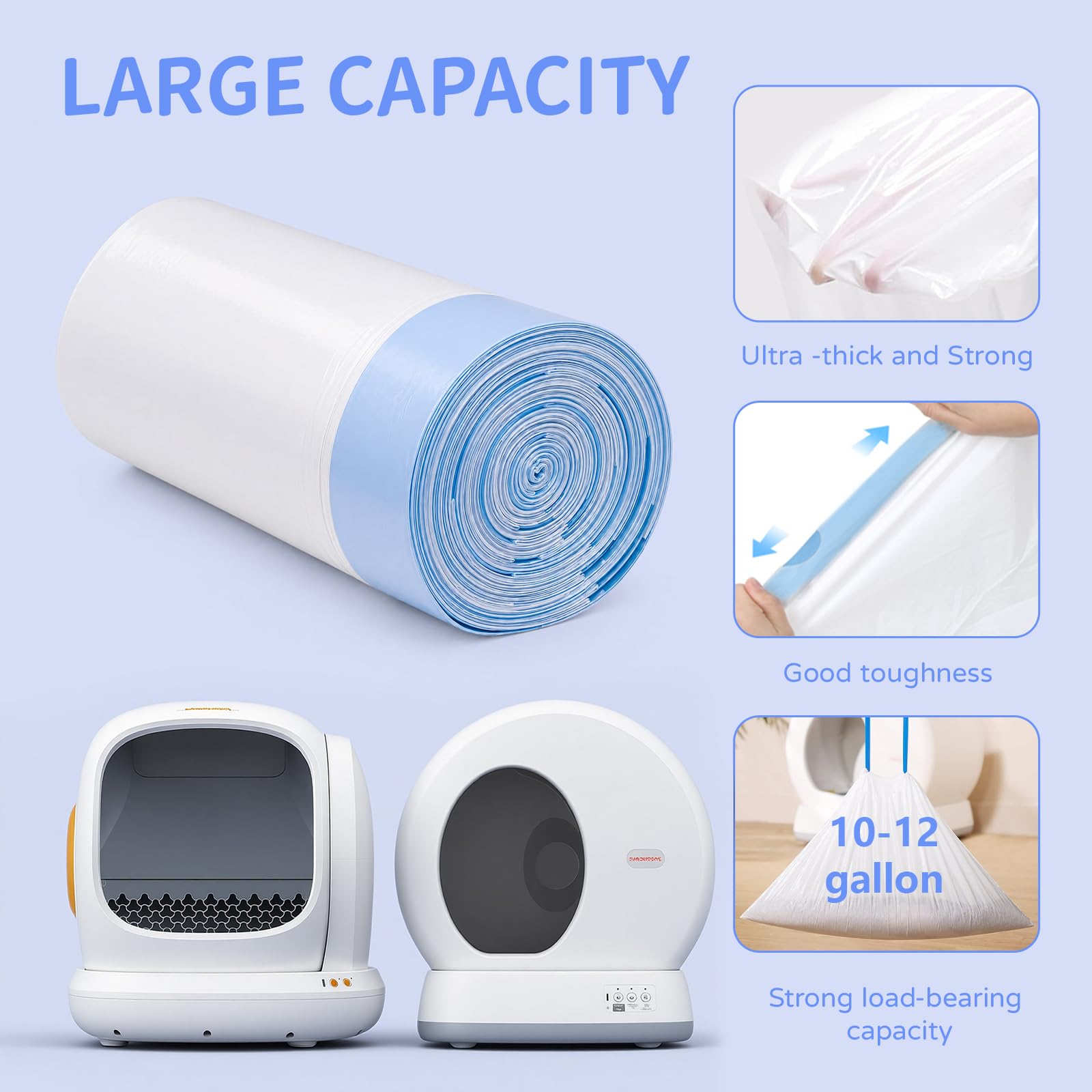 120 bolsas de arena para gatos autolimpiables, compatibles con MeoWant-SCO1 y MeoWant-SCO2, forro grueso y resistente con cordón de repuesto para caja de arena para gatos, 18 x 12.6 pulgadas