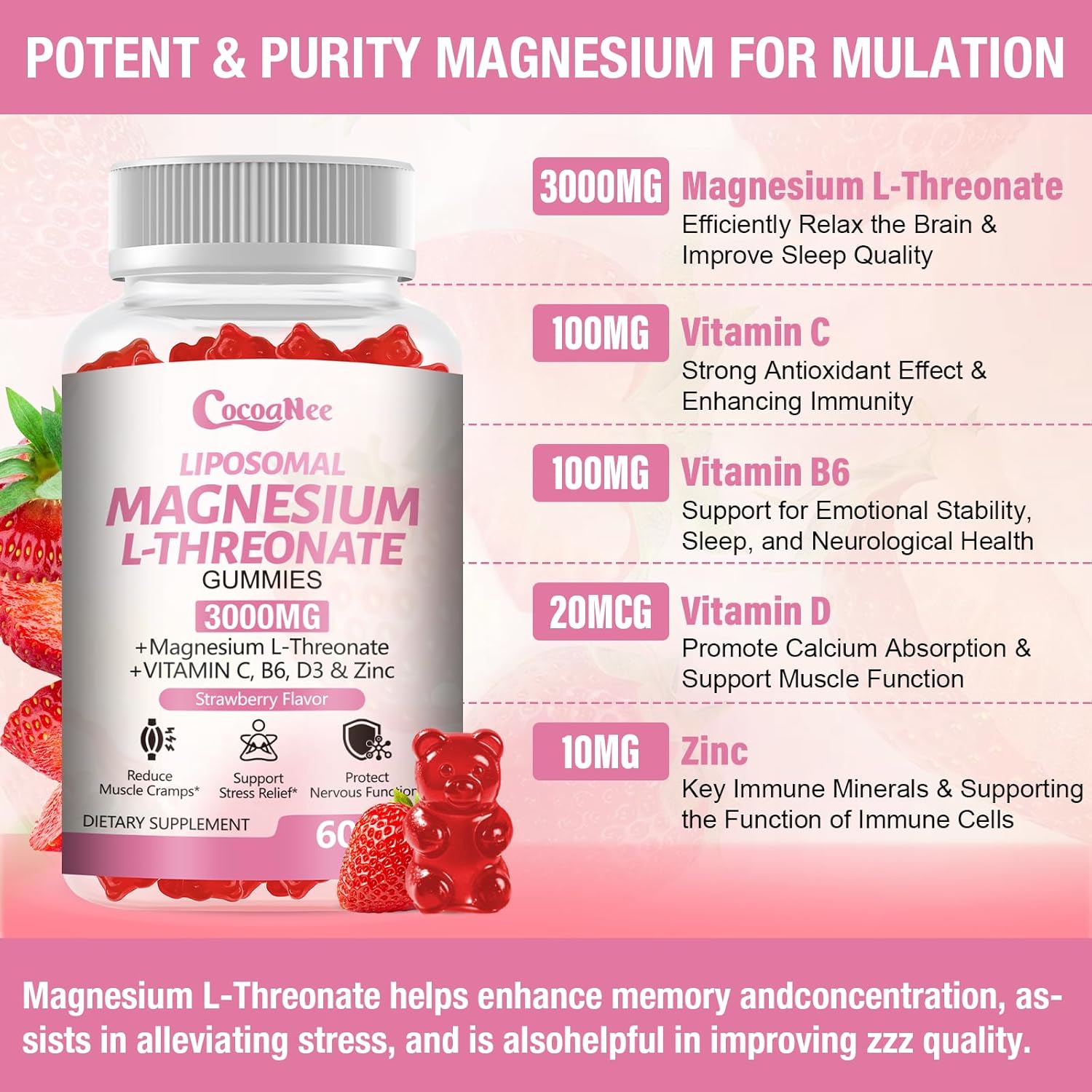 3000mg Liposomal Magnesium Threonate Gummies, Magnesium Glycinate Supplements, Liposomal Enhance 98% Absorption, Intestinal Tolerance, Muscle & Nervous System Support for Adults