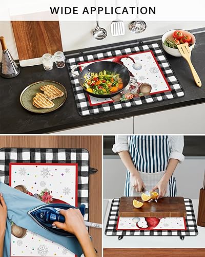 Miniatura 6 de Cubierta de estufa para estufa eléctrica, gnomos de Navidad, sombrero rojo, flor de pascua, negro y blanco, cubierta superior de estufa a cuadros