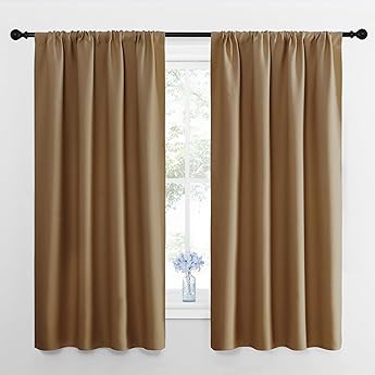 RYB HOME Bedroom Curtains Blackout - Light Block Energy Efficiency Small Window Treatment Drapes for Kitchen Dining Baby Nursery Living Room, W 42 x L 63 inch, Gold Brown, 2 Panels