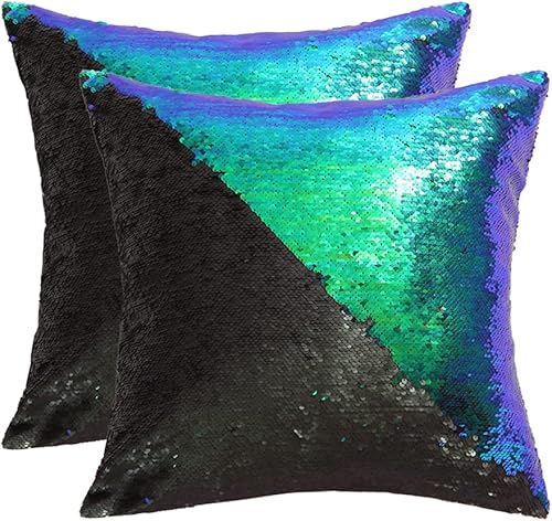 Miniatura 9 de SquarePie Juego de 2 fundas de almohada reversibles de lentejuelas, fundas de almohada decorativas de lentejuelas con solapa, fundas de cojín
