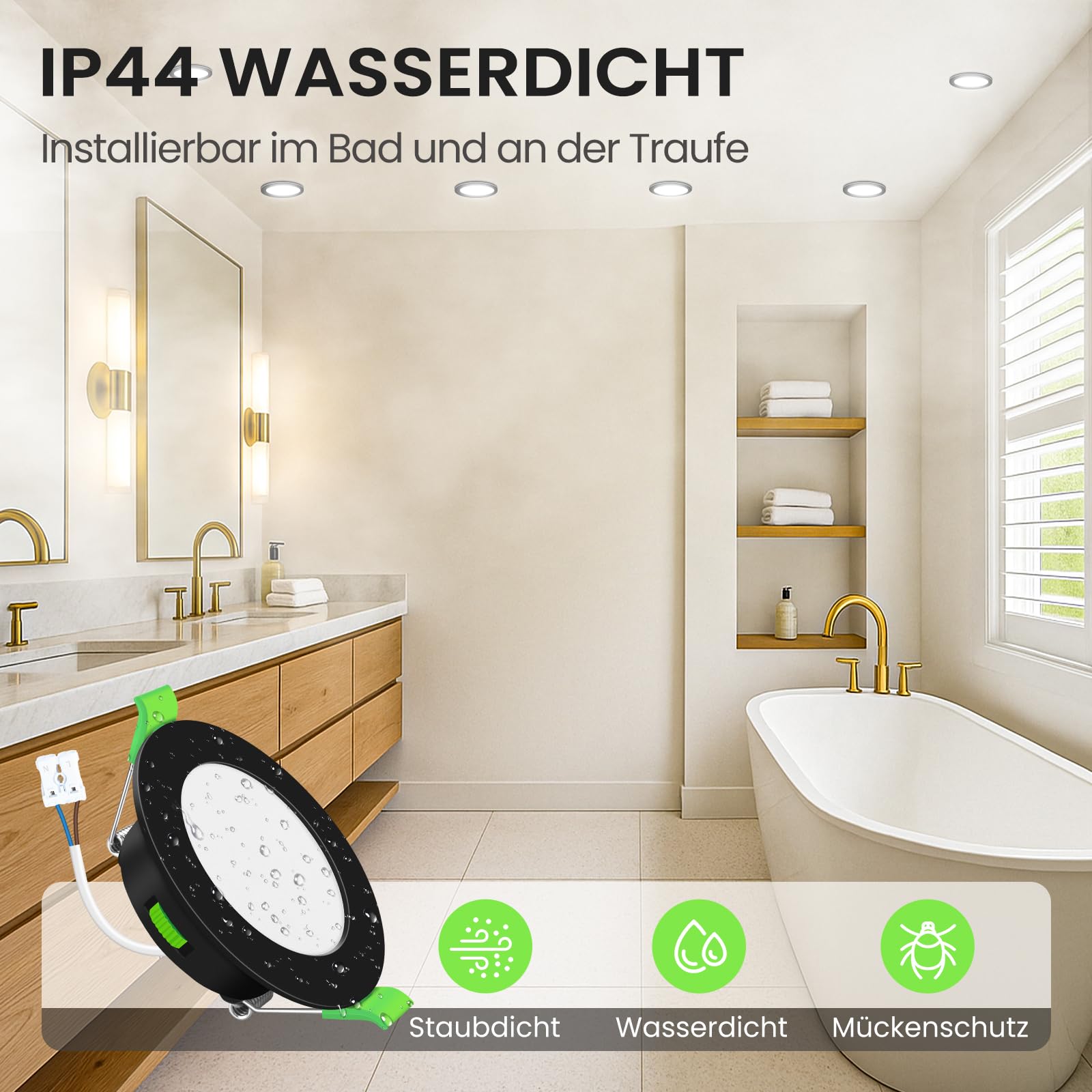 ALUSSO 12 Stück Einbaustrahler Led 75mm,5W LED Einbaustrahler Dimmbar AC 220-240V,Warmweiß 3000K Neutralweiß 4000K Kaltweiß 6500K IP44 Deckenspots für Badezimmer Küche Wohnzimmer,Schwarz