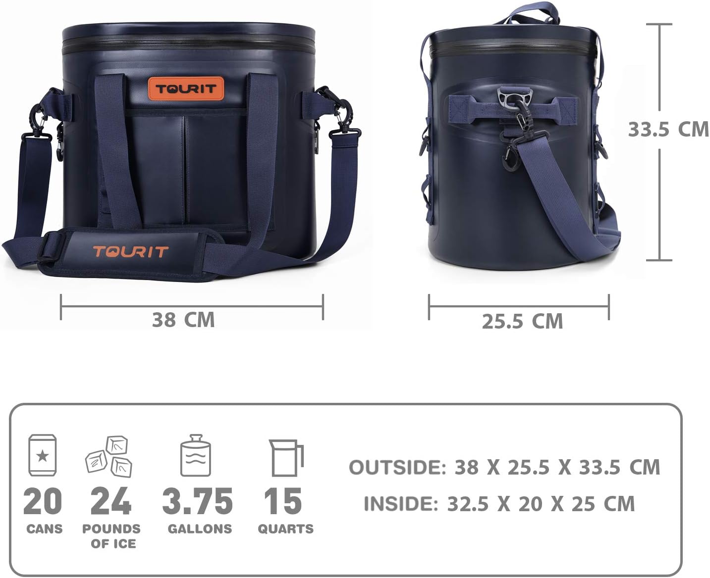 TOURIT Soft Cooler 20 Cans Leak-Proof Soft Pack Cooler Bag Waterproof Insulated Soft Sided Coolers Bag with Cooler for Hiking, Camping, Sports, Picnics, Sea Fishing, Road Beach Trip
