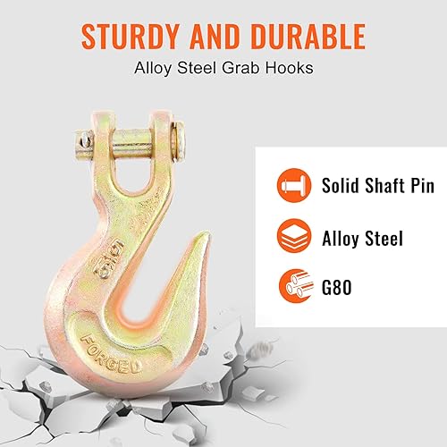 Miniatura 5 de VEVOR Cadena de carpeta de transporte, cadena de remolque de 516 x 20 pies con ganchos de agarre, carga de trabajo segura de 4900 libras, cadena de