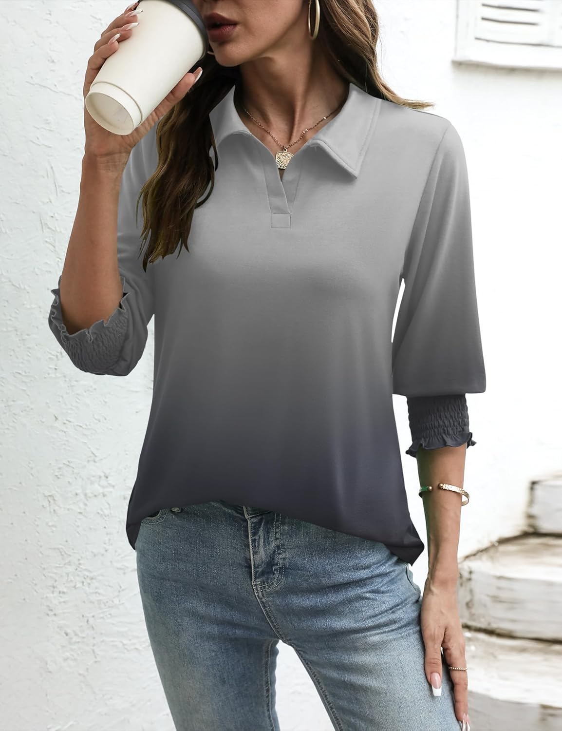 Ivicoer Womens 3/4 Length Sleeves Polo Shirts Collared Tops Business Casual Blouses Basic Tees Trendy Outfits Spring Clothes - Image 4