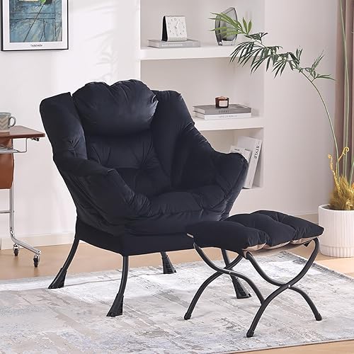 Silla Lazy con otomana plegable, sillón moderno con reposabrazos, un bolsillo lateral y reposapiés plegable, silla de lectura de ocio para sala de