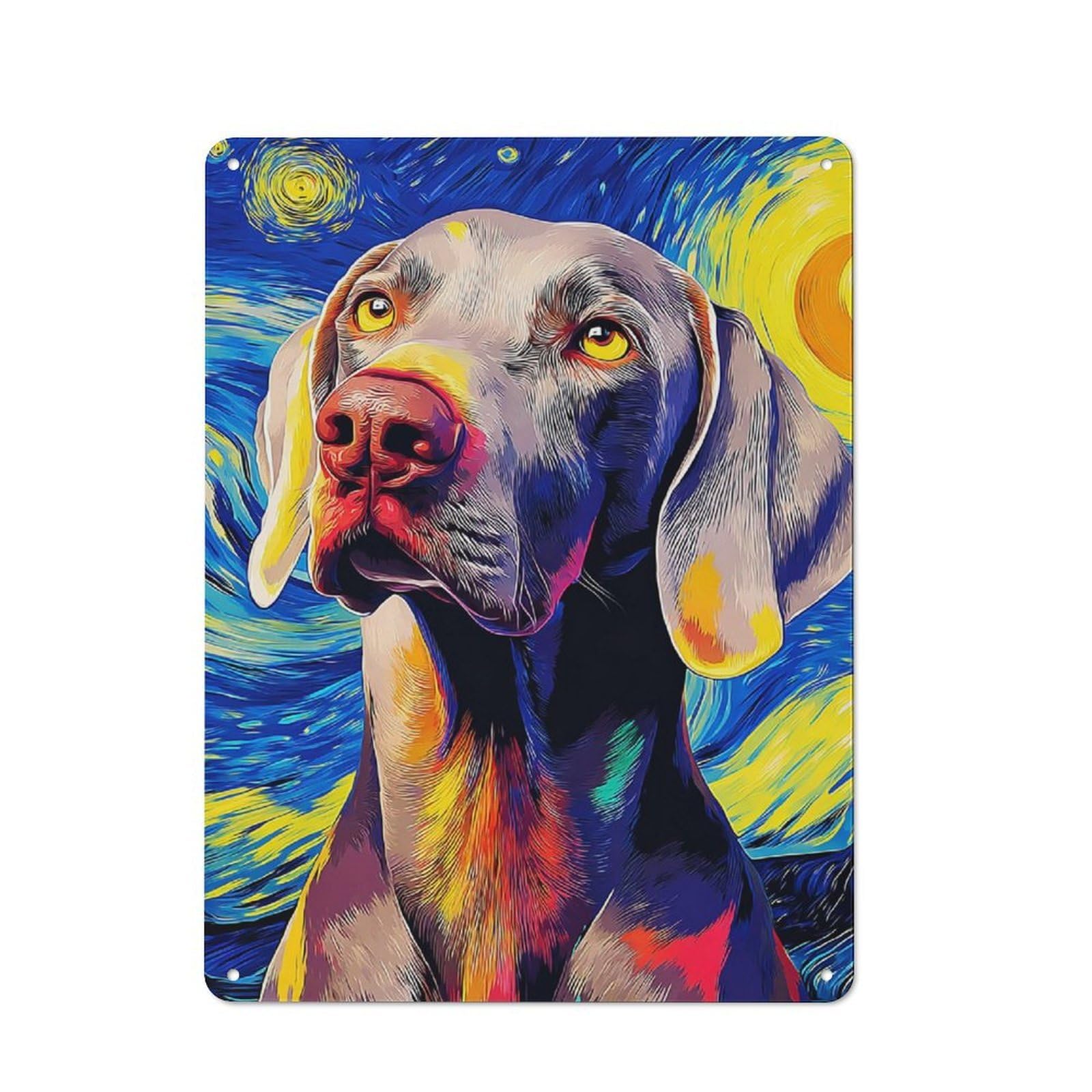 Junmoney Starry Night Dog Portrait -6 Tin Sign 40X30cm With For Home Bar Wall, Vintage Decor, Wall Decoration For A Recently Updated Home Bar