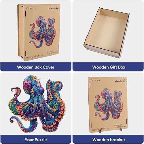 Miniatura 9 de Qiuenisray Rompecabezas de 500 piezas para adultos, rompecabezas de pulpo de madera, certificado FSC, rompecabezas de océano de forma única,