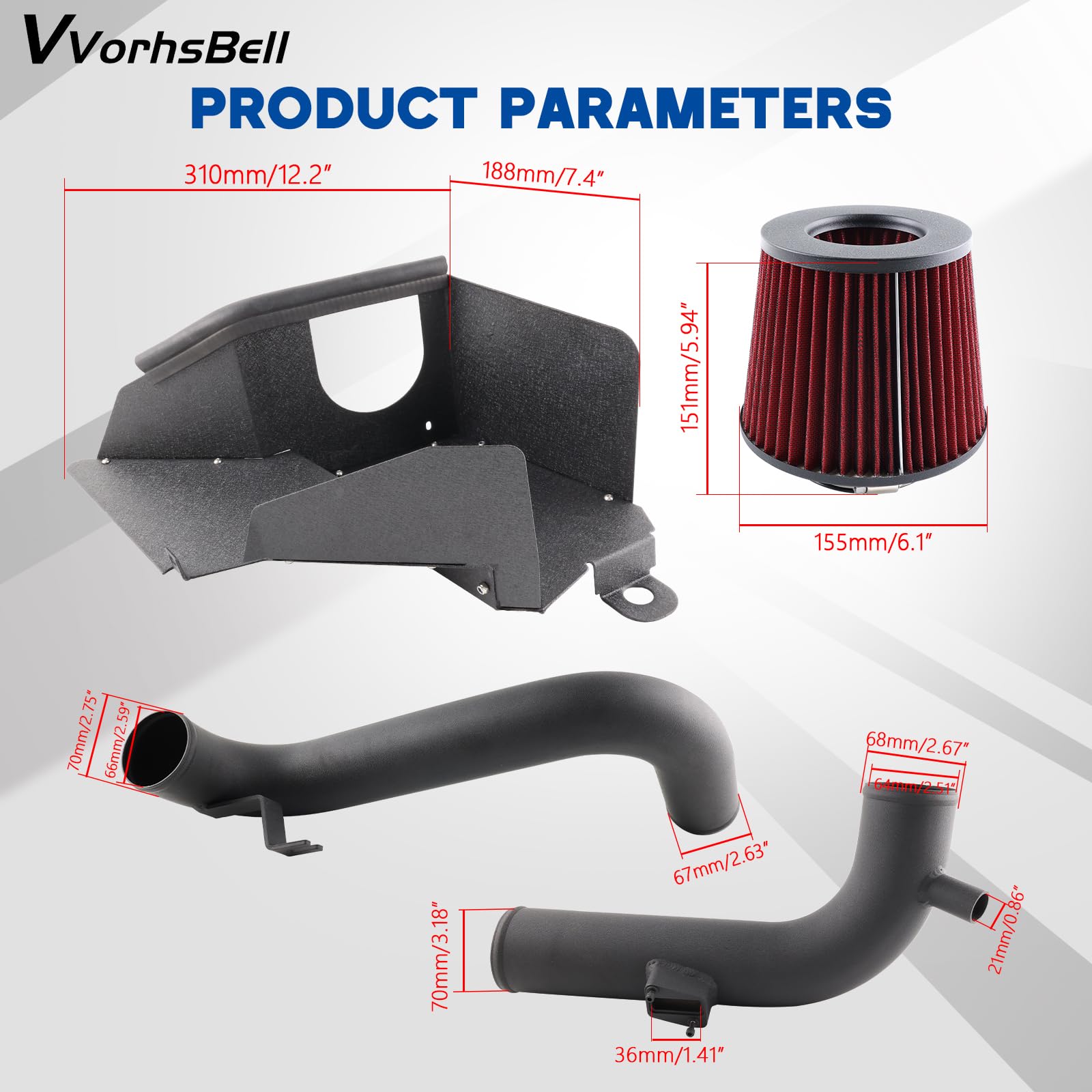 Kit filtro di aspirazione aria fredda EA113 per Audi A3 S3/06-08VW MK5 GTI GLI/12-13MK6 Golf R 2.0/06-12MK3 MK2