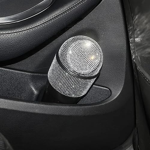 Miniatura 6 de Bote de basura con diamantes de imitación para automóvil, accesorios de automóvil, mini cubo de basura con tapa para portavasos de automóvil, bote