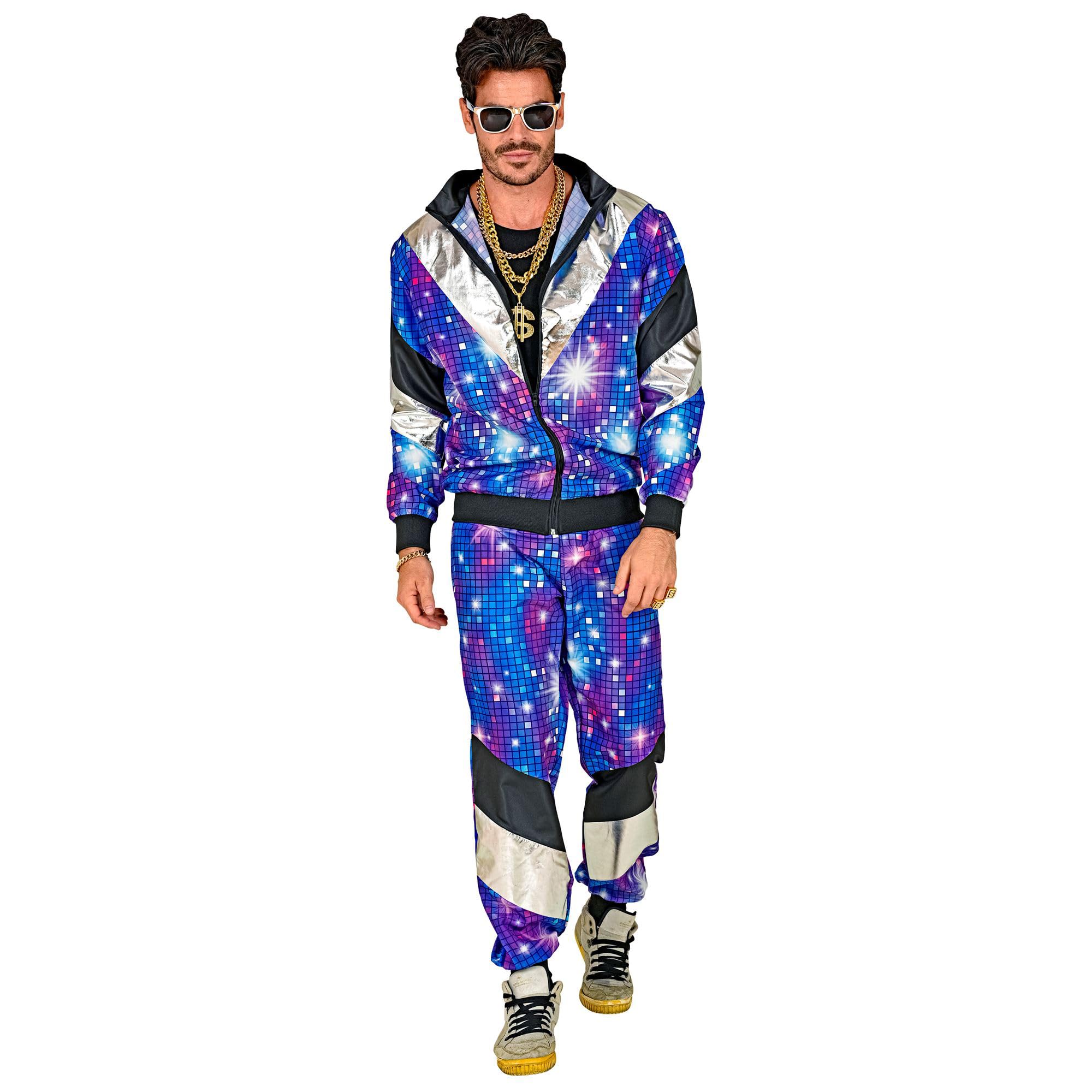 W WIDMANN MILANO Party Fashion - Kinderkostuum trainingspak, disco stijl, jaren 80-outfit, joggingpak, badknoop-outfit, carnavalskostuums, Meerkleurig, 128