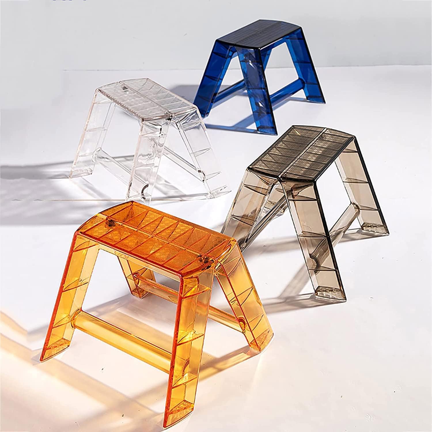 Acrylic Folding Step Ladder - Portable 1-Step Stool for Adults, Transparent Small Chair for Indoor/Outdoor Use - Ideal for Kitchen, Library, and More (Orange)