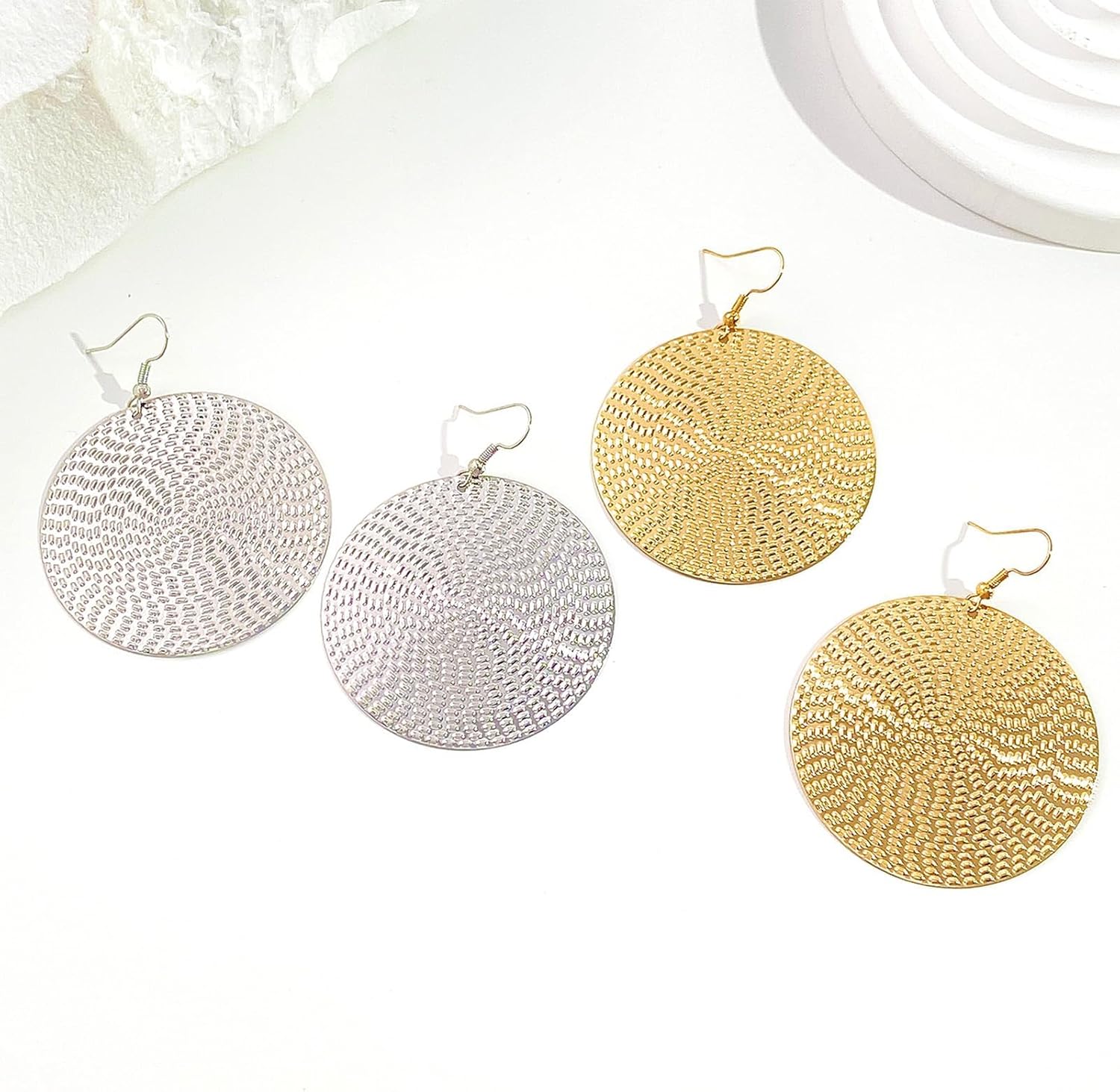 Boho Disc Earrings for Women Trendy Large Gold Circle Coin Earrings Hammered Rough Round Dangle Earrings Vintage Gold Jewelry - Image 4