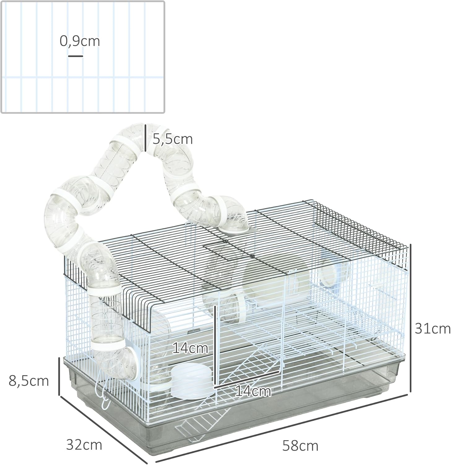 Water bottle and food plate accessories for the PawHut hamster cage