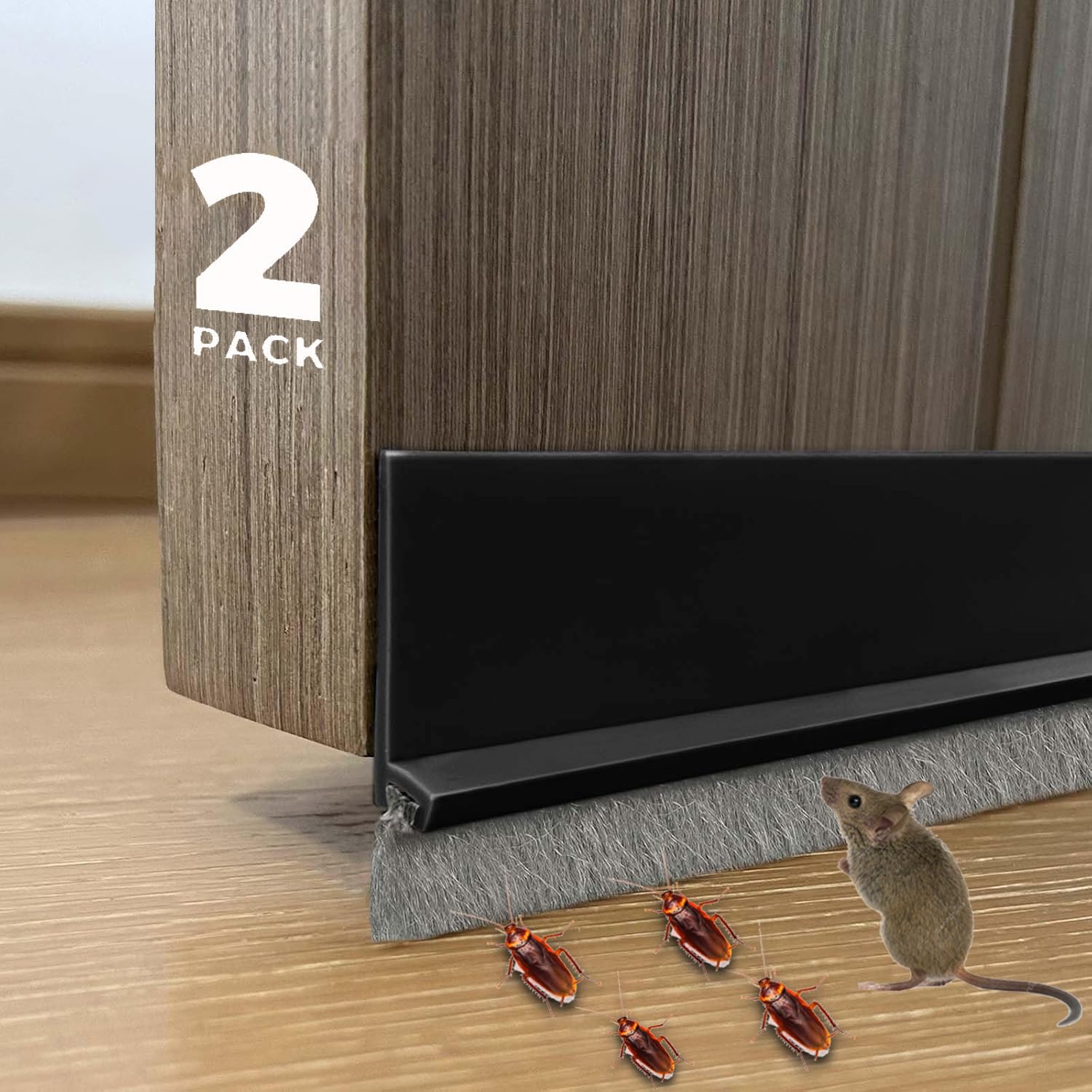 AIMIXUN 2 PCS Door Draft Stoppers with Brush, Door Sweep for Bottom of Door, Soundproof Door Sealer for Exterior/Interior Doors and Dust/Noise/Hot or Cold Air Insulation, 2